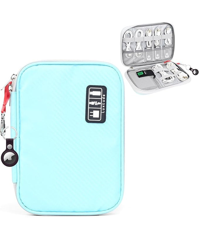 Luxtude Cable Organizer Bag, Travel Cord Organizer Bag, Electronic Organizer Travel Case, Portable Charger Organizer Case, Compact Tech Bag & Wire Pouch, Cable & Cord Storage, Light Blue