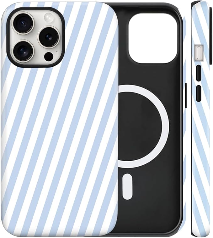 Magnetic for iPhone 14 Pro Max Case Cute Diagonal Stripes Phone Case, Shockproof Slim TPU and Hard PC Protective Phone Cover Compatible with MagSafe Designed for Women Girls,Blue