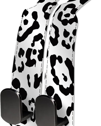 Car Seat Headrest Hook, Universal Leather Cute Hanger Holder Hook, Storage Organizer Interior Accessories for Purse Bags Handbag White Black Leopard