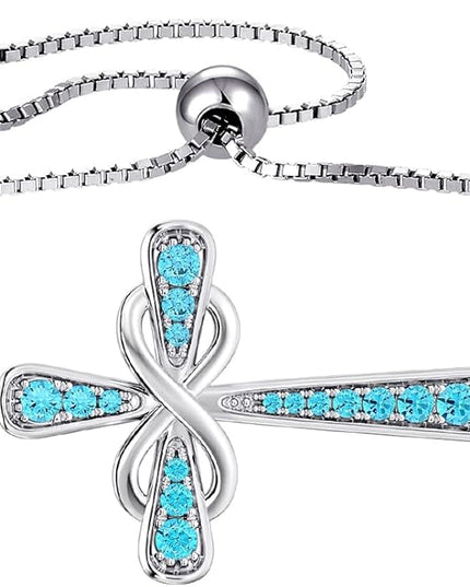 YL Cross Bracelet 925 Sterling Silver Infinity Sideways Link Bracelet Birthstone Jewelry for Women