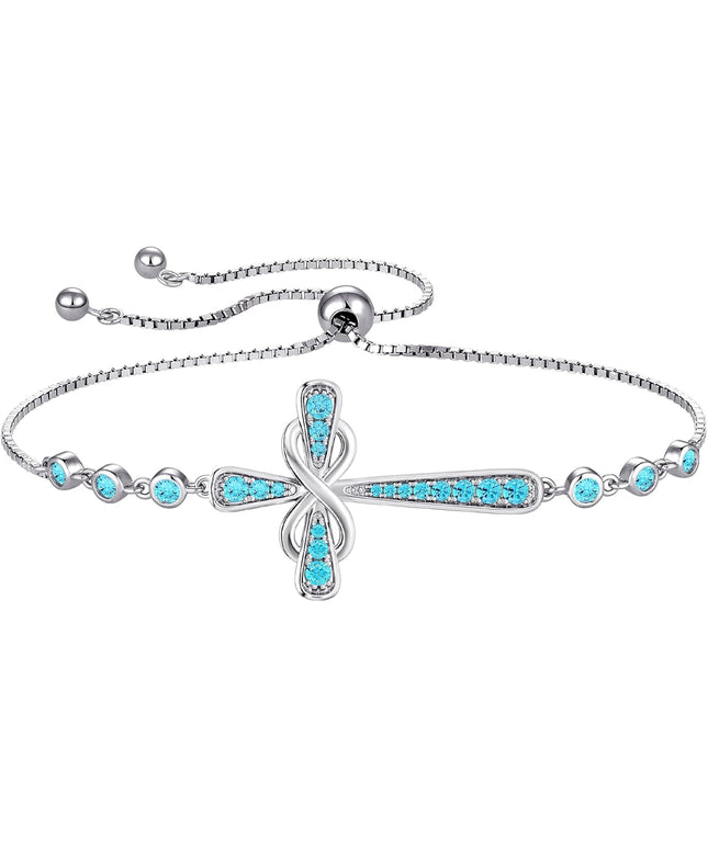 YL Cross Bracelet 925 Sterling Silver Infinity Sideways Link Bracelet Birthstone Jewelry for Women