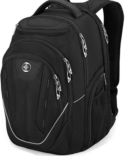Swissdigital Design Large Travel Backpack For Men, TSA-Friendly Business Laptop Backpack, USB Charging Port，RFID Protection Tech Backpack Fits 15.6Inch Laptop Black/Green | J16BTF-21