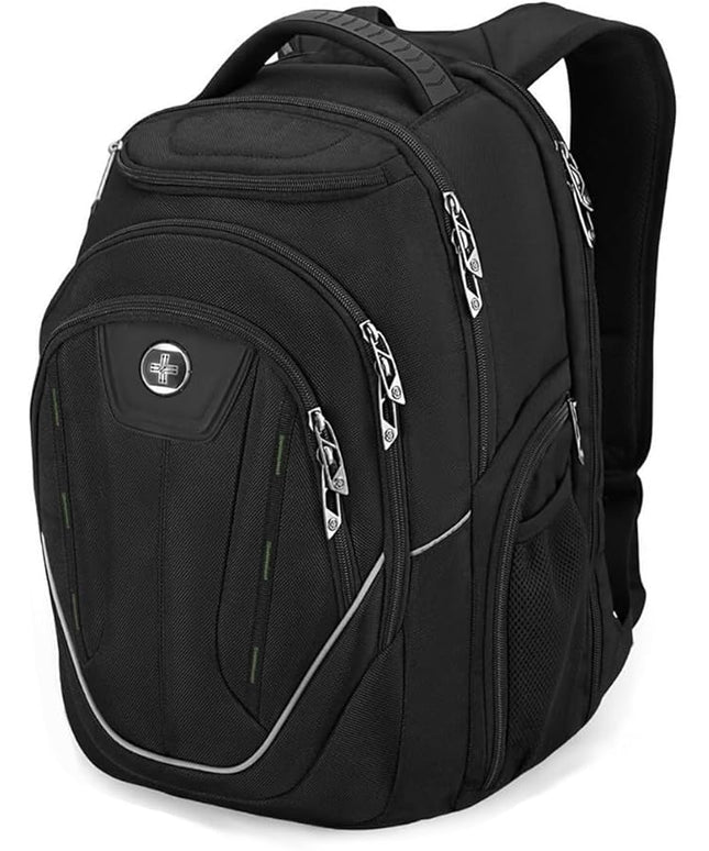 Swissdigital Design Large Travel Backpack For Men, TSA-Friendly Business Laptop Backpack, USB Charging Port，RFID Protection Tech Backpack Fits 15.6Inch Laptop Black/Green | J16BTF-21