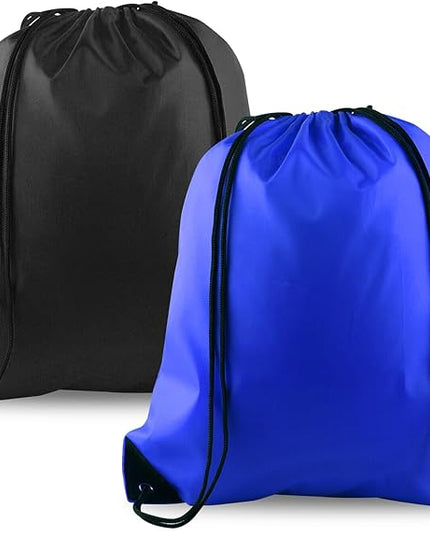 KUUQA 2 Pcs Drawstring Backpack Bags Bulk Sports Cinch Sack String Backpack Storage Bags for Gym Traveling（Black, Blue）