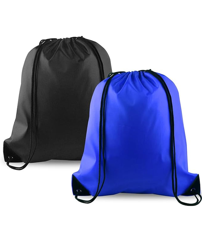 KUUQA 2 Pcs Drawstring Backpack Bags Bulk Sports Cinch Sack String Backpack Storage Bags for Gym Traveling（Black, Blue）