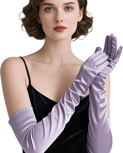 THARAHT Women Long Gloves with Satin Elbow Length for 1920s Opera Tea Party Costumes Bridal Evening Dress