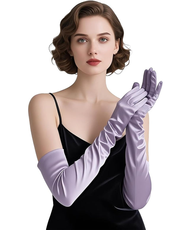 THARAHT Women Long Gloves with Satin Elbow Length for 1920s Opera Tea Party Costumes Bridal Evening Dress