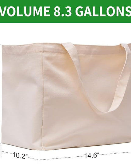 Canvas Reusable Grocery Bags Heavy Duty, 8.3 gal Foldable Large Tote Bag with Handles, Holds 60 lbs & Washable Eco-friendly Bags with 5 Pockets, Off white 1 Bags