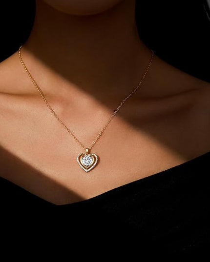 Heart Pendant Gold Necklace for Women Moissanite Lab-Created Gem I Love You Wedding Anniversary Birthday Christmas Valentine Engagements Mothers Day Jewelry for Wife Her Girlfriend Mom Daughter