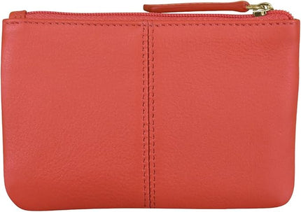 ili New York Mini Leather Coin Purse, Compact Design with Key Ring and RFID Protection for Women and Men in Vibrant Colors, Coral