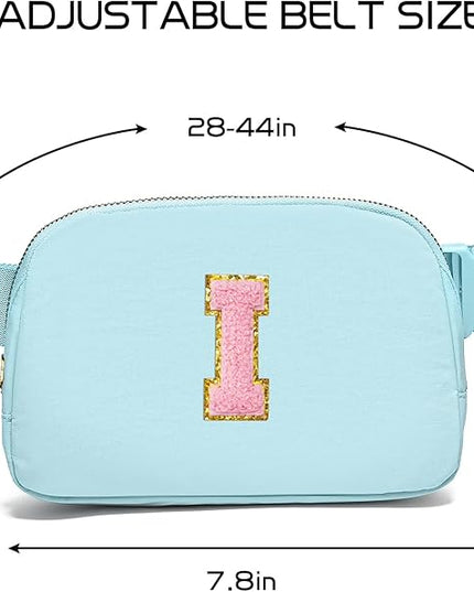 Gitus Gifts for 7 8 9 10 11 Year Old Girls Belt Bag Fanny Pack Crossbody Bags with Initial Letter Patch Birthday Gifts for Daughter Sister Friends Teen girls (Icing Blue-I)