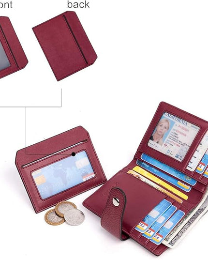 BOSTANTEN Women Leather Wallet RFID Blocking Small Bifold Zipper Pocket Wallet Card Case Purse with ID Window