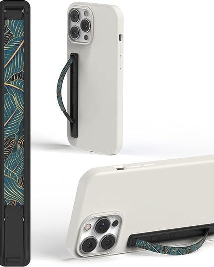 SleekStrip SleekGrip-Essential Ultra Thin Phone Grip Stand,Slim Metal Finger Loop Ring Hand Holder Strap Cell Phone Grips for iPhone 16 Pro Max,17 Air,Android,Case Back - Black x Palm Leaf Green