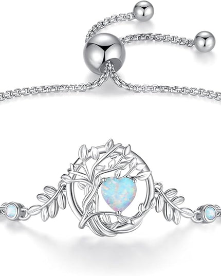 FANCIME Tree of life Birthstone Bracelet for Women Sterling Silver Tree Jewelry Birthstone Charm Bracelet Gemstone Anniversary Birthday Christmas Gifts for Wife Mom Her