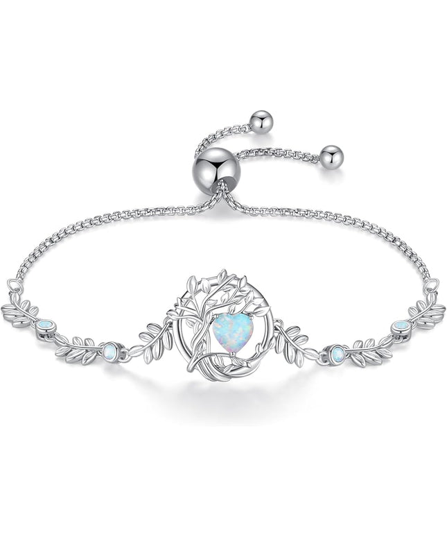 FANCIME Tree of life Birthstone Bracelet for Women Sterling Silver Tree Jewelry Birthstone Charm Bracelet Gemstone Anniversary Birthday Christmas Gifts for Wife Mom Her