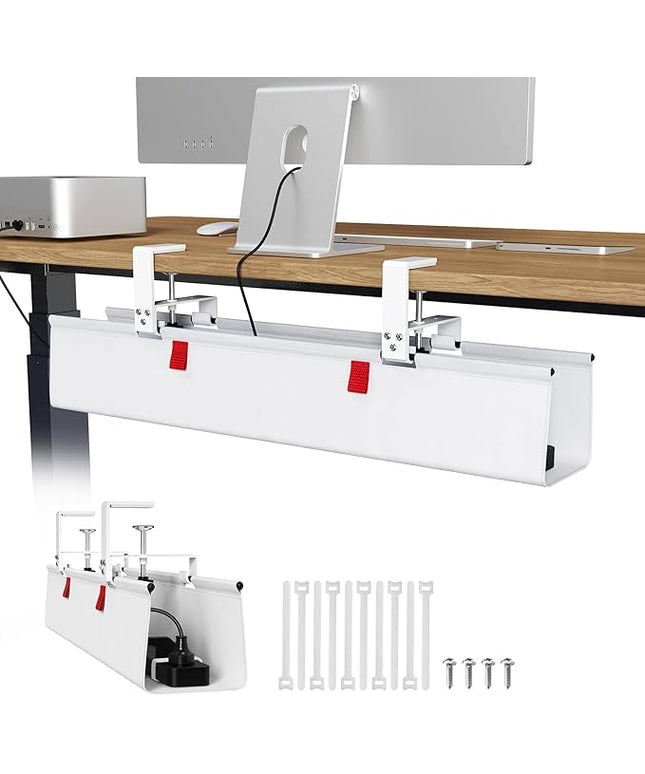 Univivi No Drill Under Desk Cable Management Tray, 28" Cord Organizer for Table, Clamp/Screw Mount Desk Cable Management, Premium Fabric Cable Management Tray for Office, Home