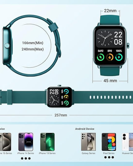 Smart Watch for Women Android iPhone, Alexa Built-in, 1.8" Smartwatch with Heart Rate/SpO2/Sleep Monitor, IP68 Waterproof Activity Fitness Tracker with Bluetooth Call, 100+ Sport Mode, DarkGreen