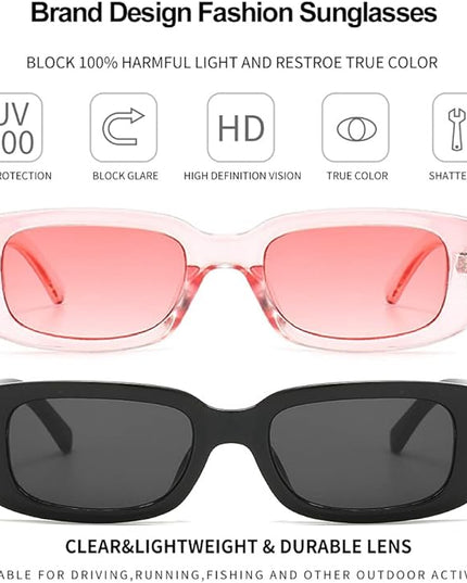Dollger Rectangle Sunglasses for Women Men Trendy Retro Fashion Sunglasses UV 400 Protection Square Fram