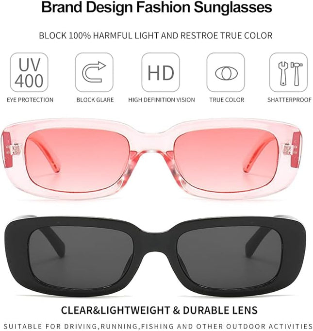 Dollger Rectangle Sunglasses for Women Men Trendy Retro Fashion Sunglasses UV 400 Protection Square Fram