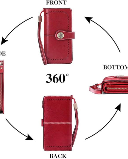 SENDEFN Wallets for Women Leather Credit Card Holder with RFID Blocking Large Capacity Wristlet | with RFID Blocking, Large Capacity, Wristlet, with RFID Blocking, Large Capacity, Wristlet