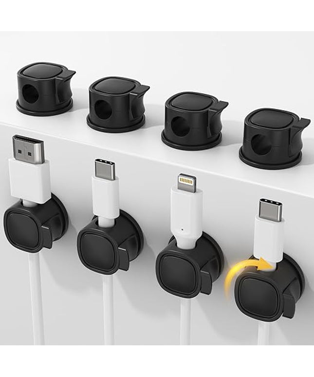 8Pack Rotatable Cord Organizer, INCHOR Cable Organizer, Spring Cable Clips With Clasp Lock, Smooth Adjustable Cord Holder for Nightstand Car Home Office (Black)