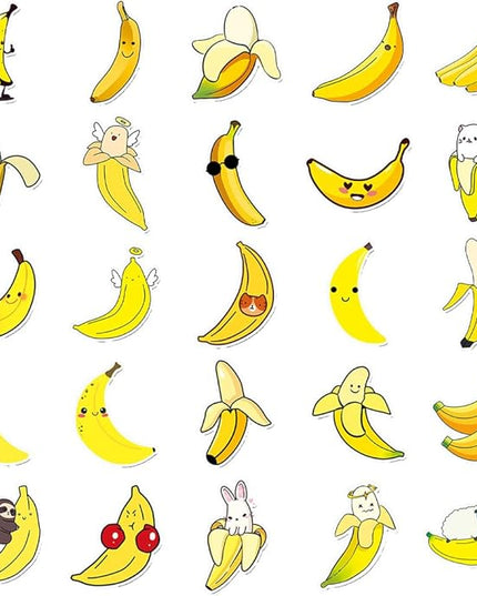 Yellow Banana Stickers for Boys Kids Girls Teens|50 Pcs| Cartoon Cute Waterproof Stickers for Laptop Water Bottle Cup Tablet Luggage Flasks Phone Notebook, Trendy Fruit Decals Pack(Banana -50Pcs)