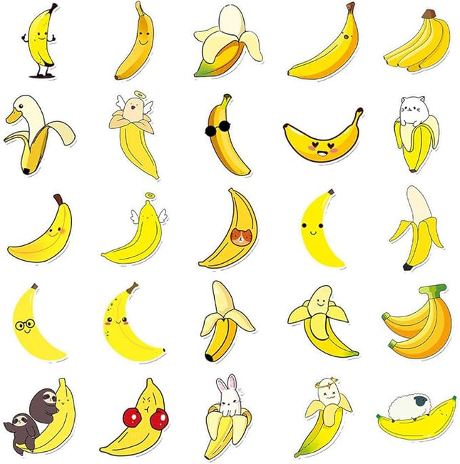 Yellow Banana Stickers for Boys Kids Girls Teens|50 Pcs| Cartoon Cute Waterproof Stickers for Laptop Water Bottle Cup Tablet Luggage Flasks Phone Notebook, Trendy Fruit Decals Pack(Banana -50Pcs)