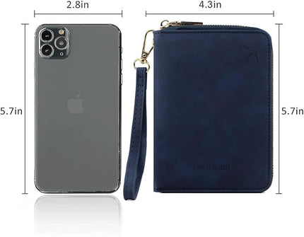Passport Holder for Travel Women and Men RFID Passport Holder with Card Slots Holder Passport Case Passport cover Passport Wallet Travel Essentials and Accessories (Short Zipper, SZH-Navy)