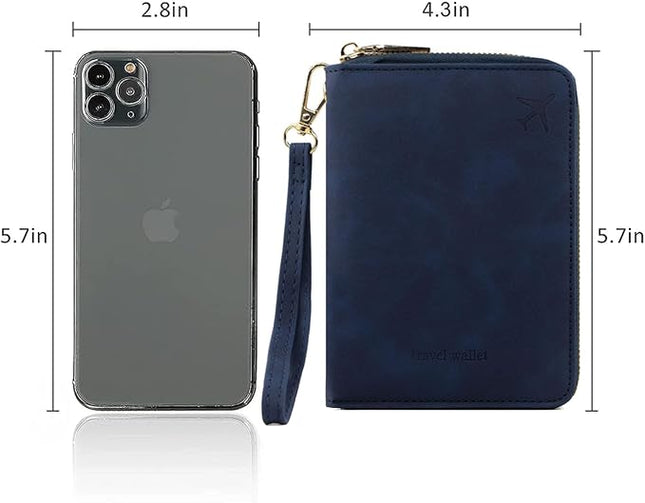 Passport Holder for Travel Women and Men RFID Passport Holder with Card Slots Holder Passport Case Passport cover Passport Wallet Travel Essentials and Accessories (Short Zipper, SZH-Navy)