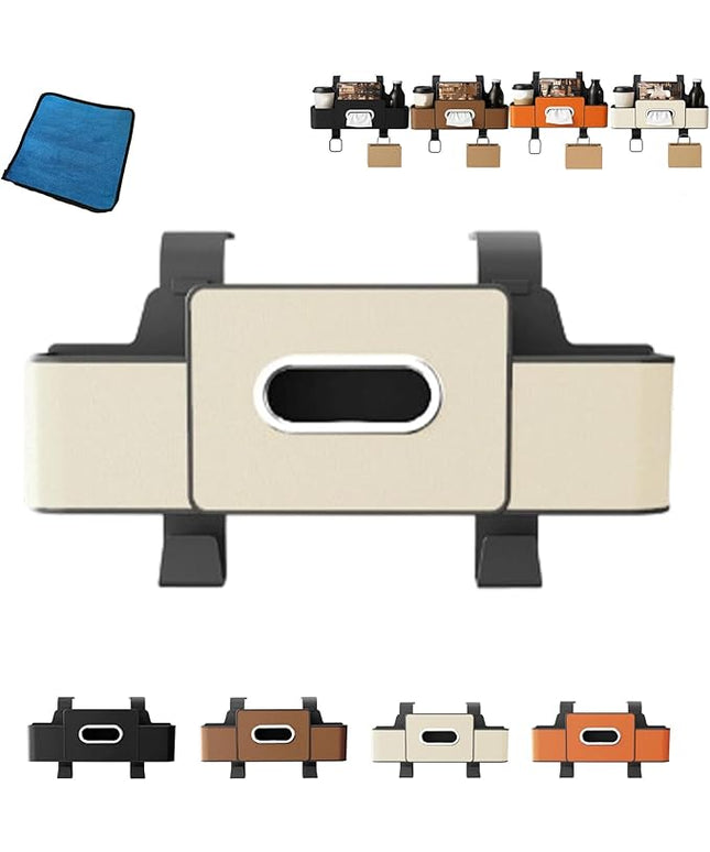 Car Organizers and Storage Box, 4-in-1 Car Back Seat Organizer with Phone Holder, Cup Holders, Tissue Box Dispenser & Storage Hook, Multi-functional Organizer for Phone, Drinks (Beige,Style2)