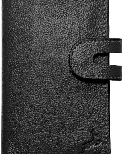 DEERHANDMADE womens wallet (Holds 15-18 Cards, 4 Flat Pockets, 1 ID Windows) Genuine Leather clutch purses for women | Slim long wallets for women | rfid blocking wallet (black wallet)