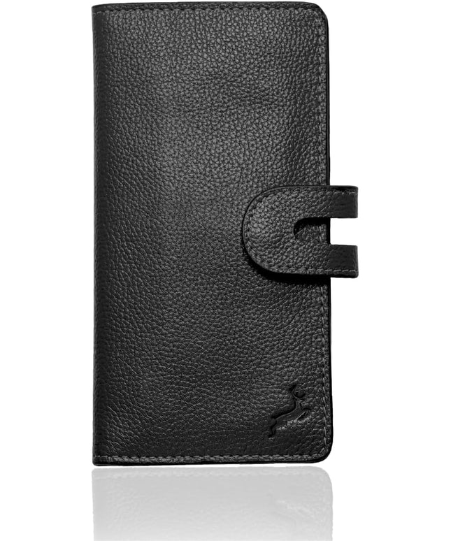 DEERHANDMADE womens wallet (Holds 15-18 Cards, 4 Flat Pockets, 1 ID Windows) Genuine Leather clutch purses for women | Slim long wallets for women | rfid blocking wallet (black wallet)