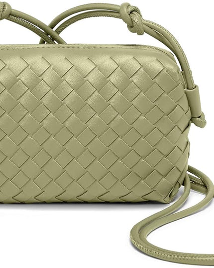 Woven Leather Crossbody Bag,Small Woven Crossbody Purse for Women, Mini braided Clutch Shoulder Handbag,Light Weight