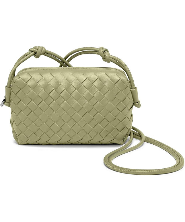 Woven Leather Crossbody Bag,Small Woven Crossbody Purse for Women, Mini braided Clutch Shoulder Handbag,Light Weight