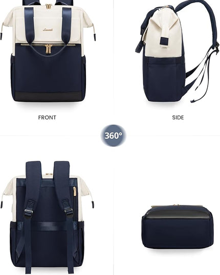 LOVEVOOK Laptop Backpack for Women, 15.6 Inch Work Laptop Bag with USB Port, Fashion Teacher Nurse Backpack Purse, Waterproof Travel Computer Backpack with Organizer Bag, 2PCS, Beige-Blue