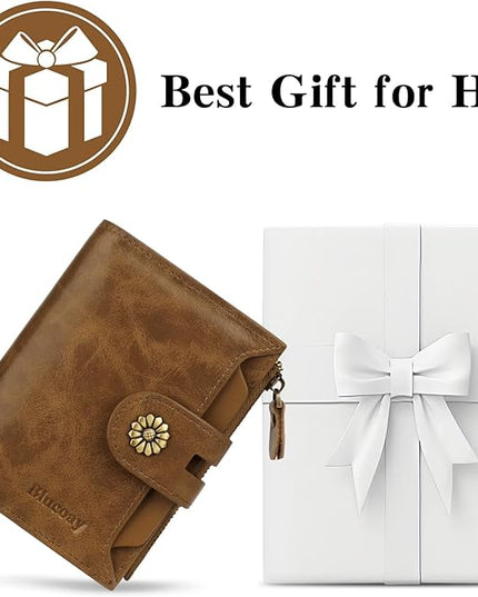 Blucoay Wallet Women,RFID Blocking Womens Wallet,Leather Bifold Compact Small Wallet for Women Card Holder with Zip Coin Pocket(apricotbrown)