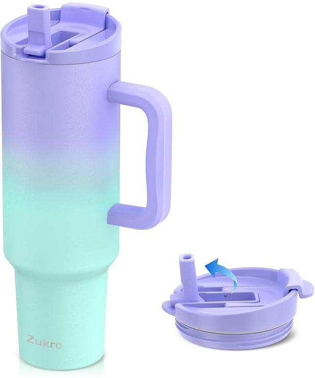 Zukro 50 oz Tumbler With Handle and Flip Straw, Leak Proof Lid, Double-Wall Stainless Steel Water Bottle for Home, Oiffce, Work, Large Vacuum Insulated Travel Cup Fit in Cupholder, BPA-Free