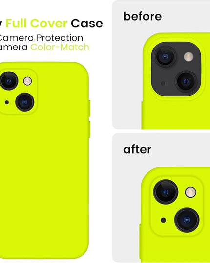 FireNova Designed for iPhone 13 Case, Silicone Upgraded [Camera Protection] Phone Case with [2 Screen Protectors], Soft Anti-Scratch Microfiber Lining Inside, 6.1 inch, Fluorescent Green