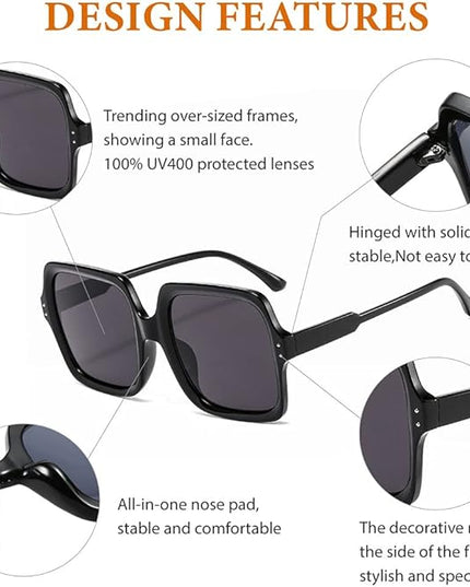Dollger Oversized Square Sunglasses for Women Big Large Wide Fashion Shades for Men UV Protection Unisex