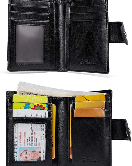 BOSTANTEN Women Leather Wallet RFID Blocking Small Bifold Zipper Pocket Wallet Card Case Purse with ID Window