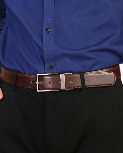 beltox fine Men's Dress Belt Leather Reversible 1.25" Wide Rotated Buckle Gift Box