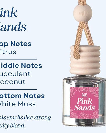 C&E Craft Co Hanging Car Air Freshener Diffuser 2 Pack, Long Lasting Fragrance Oil Car Freshener, Glass Bottle Auto Air Freshener, Made in USA (Pink Sugar + Pink Sands)