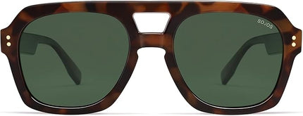 SOJOS Retro Thick Polarized Aviator Sunglasses for Women Men, Large Trendy Bold Square Pilot Shades SJ2385