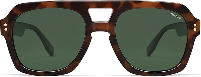 SOJOS Retro Thick Polarized Aviator Sunglasses for Women Men, Large Trendy Bold Square Pilot Shades SJ2385