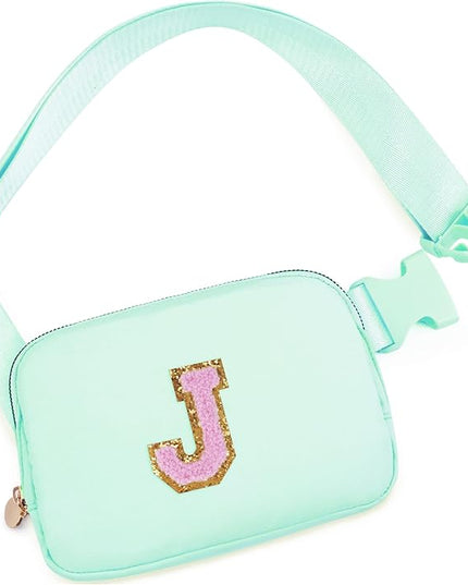 Uygafly Belt Bag Fanny Pack Crossbody Bags with Initials Letter Patch Cute Stuff Birthday Gifts for Teenager Girls Trendy Stuff for Teens | Light Green,J