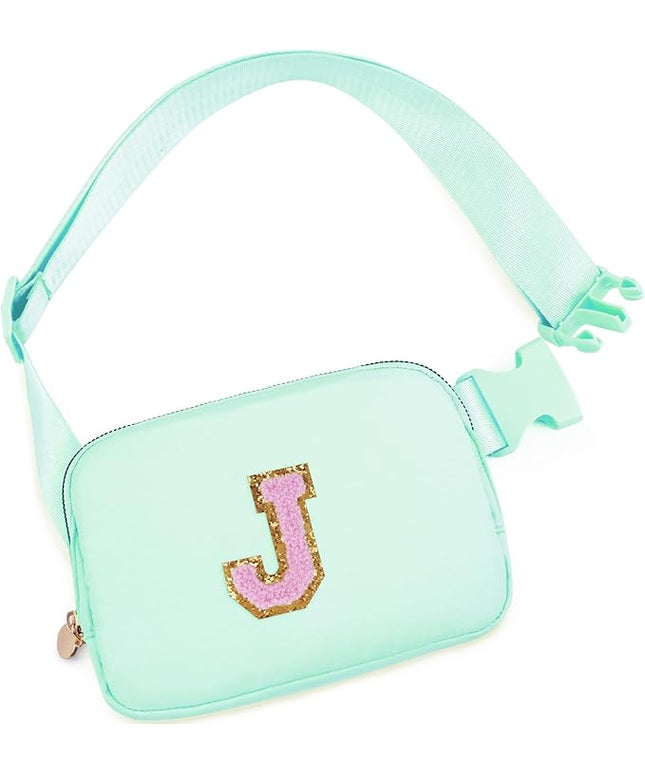 Uygafly Belt Bag Fanny Pack Crossbody Bags with Initials Letter Patch Cute Stuff Birthday Gifts for Teenager Girls Trendy Stuff for Teens | Light Green,J