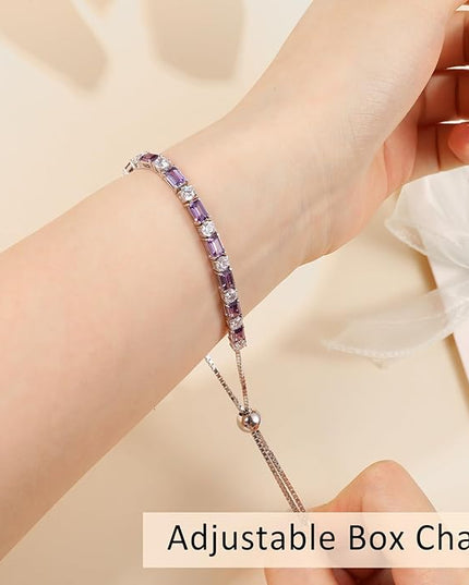 Birthstone Tennis Bracelets for Women White Gold Sterling Silver Gemstone Bracelets Adjustable Chain 6-9 Inchs Jewelry Anniversary Birthday Gifts for Women Mom Wife Her