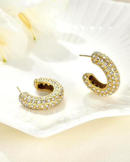 18K Gold Plated Chunky Hoop Earrings for Women Fashion Thick Gold Hoops Set Jewelry for Birthday Christmas Gifts
