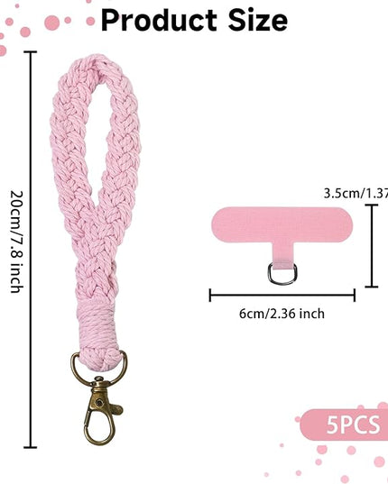 5PCS Phone Wrist Strap with 5PCS Tether Tab Keychain Wristlet Lanyard Cell Phone Wristlet Keychain for Women Boho Macrame Handmade Phones Lanyard Wrist with Tether Tab for Keys, ID