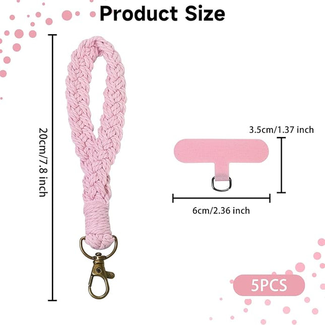5PCS Phone Wrist Strap with 5PCS Tether Tab Keychain Wristlet Lanyard Cell Phone Wristlet Keychain for Women Boho Macrame Handmade Phones Lanyard Wrist with Tether Tab for Keys, ID
